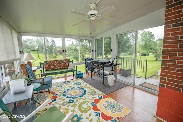 2256 Crossroads Dr, Lewisburg, PA 17837 - sunroom featuring a ceiling fan and vaulted ceiling