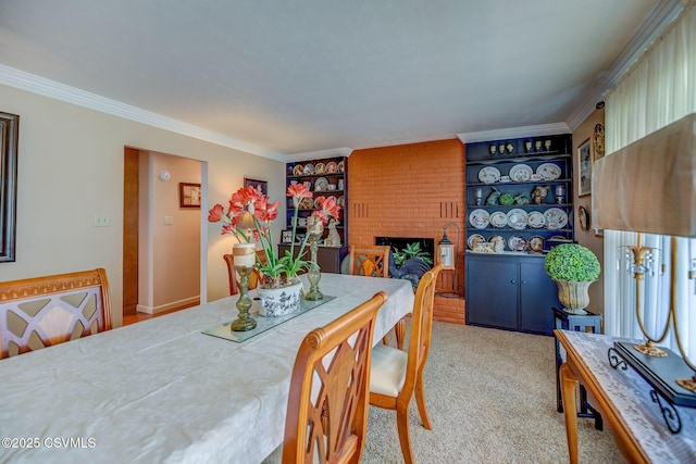 1207 E 5th St, Berwick, PA 18603 - carpeted dining space with a brick fireplace and ornamental molding