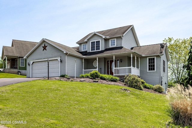 620 Sunset Dr, Bloomsburg, PA 17815 - view of front facade with a porch, driveway, a garage, and a front yard