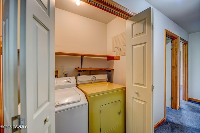 162 Liberty Valley Rd, Danville, PA 17821 - laundry room with washing machine and dryer, carpet floors, and baseboards