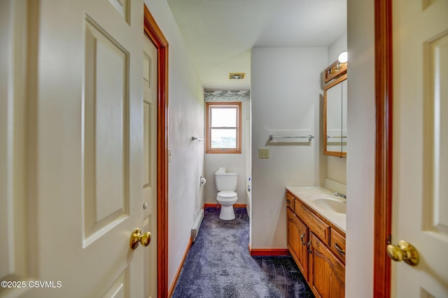 162 Liberty Valley Rd, Danville, PA 17821 - bathroom with vanity, toilet, baseboards, and baseboard heating