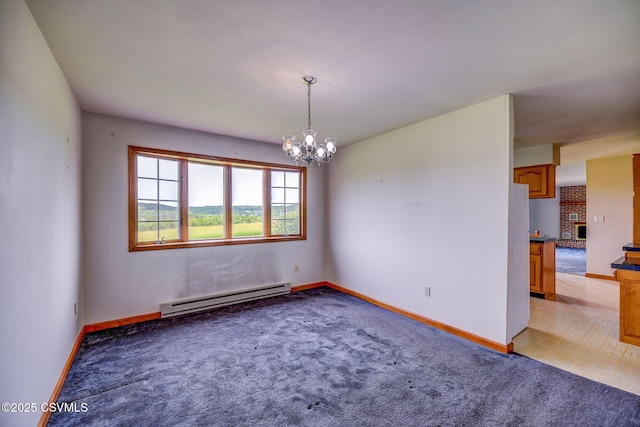 162 Liberty Valley Rd, Danville, PA 17821 - unfurnished room featuring a baseboard radiator, light colored carpet, baseboards, and a chandelier