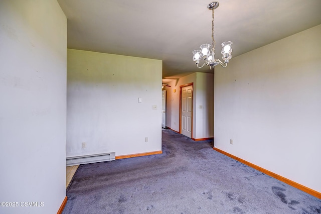162 Liberty Valley Rd, Danville, PA 17821 - carpeted empty room featuring baseboard heating, baseboards, and a chandelier