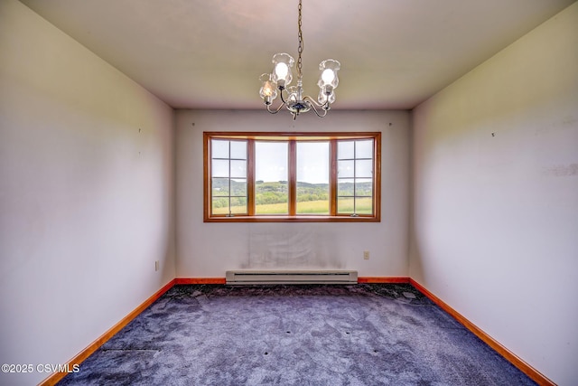 162 Liberty Valley Rd, Danville, PA 17821 - carpeted spare room featuring baseboard heating, baseboards, and a chandelier