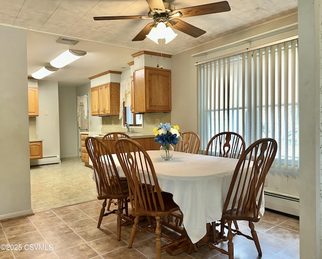2 E 11th Ave, Shamokin Dam, PA 17876 - dining room featuring baseboard heating, a ceiling fan, and baseboards