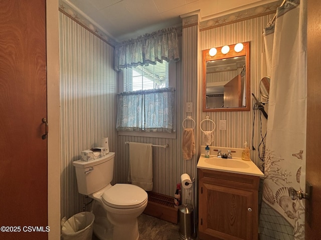 321 E Shamokin St, Trevorton, PA 17881 - bathroom with wallpapered walls, toilet, and vanity