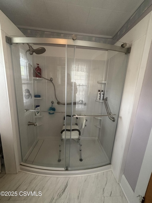 321 E Shamokin St, Trevorton, PA 17881 - full bathroom featuring a shower stall and marble look tile flooring