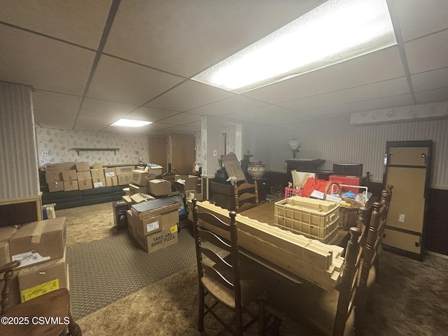 321 E Shamokin St, Trevorton, PA 17881 - finished basement featuring wallpapered walls, carpet flooring, and a paneled ceiling