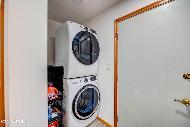 67 Center School Rd, Elysburg, PA 17824 - laundry area with stacked washer / drying machine