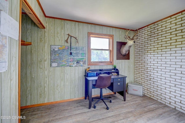67 Center School Rd, Elysburg, PA 17824 - office featuring wood finished floors, brick wall, and wood walls