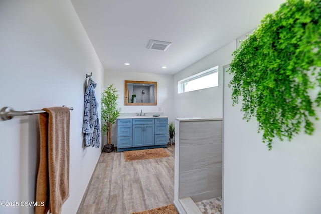 67 Center School Rd, Elysburg, PA 17824 - bathroom featuring vanity, wood finished floors, and recessed lighting