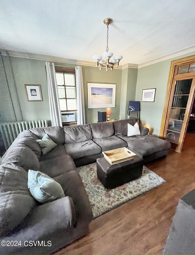 406 W Spruce St, Shamokin, PA 17872 - living room featuring a chandelier, ornamental molding, and cooling unit