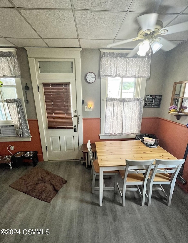 406 W Spruce St, Shamokin, PA 17872 - dining space with a paneled ceiling, wood finished floors, and ceiling fan