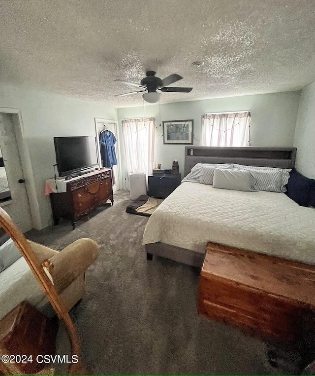 406 W Spruce St, Shamokin, PA 17872 - carpeted bedroom with multiple windows, a textured ceiling, and a ceiling fan