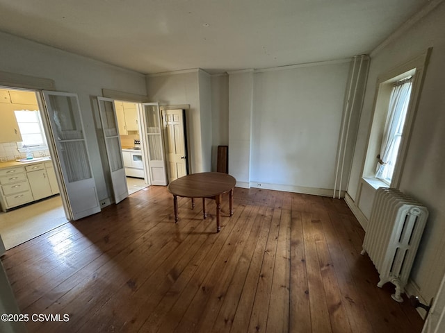 127 N 3rd St, Lewisburg, PA 17837 - unfurnished room featuring radiator heating unit, wood-type flooring, and crown molding