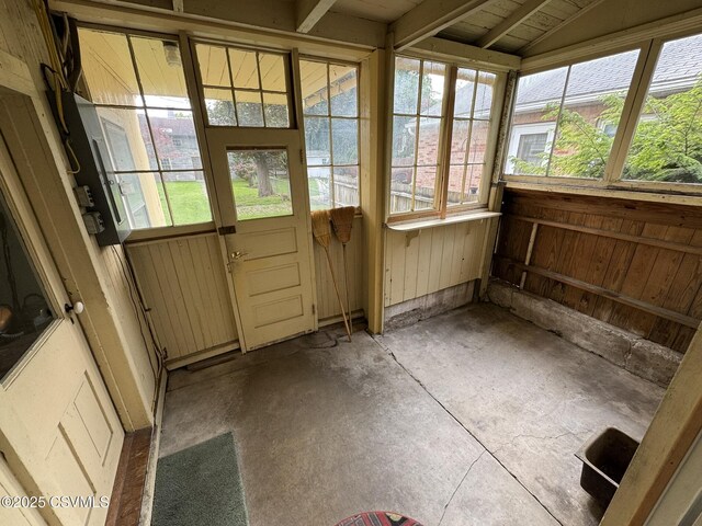 127 N 3rd St, Lewisburg, PA 17837 - unfurnished sunroom featuring unfinished concrete floors and lofted ceiling