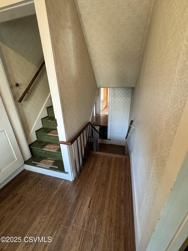 127 N 3rd St, Lewisburg, PA 17837 - stairs with wood finished floors and lofted ceiling