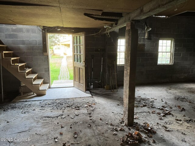 127 N 3rd St, Lewisburg, PA 17837 - basement featuring concrete block wall and stairs