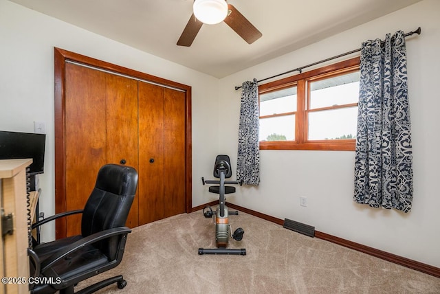 306 Clybourne Ave, Berwick, PA 18603 - carpeted home office featuring a ceiling fan and baseboards