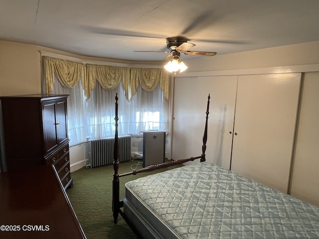 1409 Scott St, Kulpmont, PA 17834 - bedroom with radiator heating unit, carpet floors, a closet, and a ceiling fan