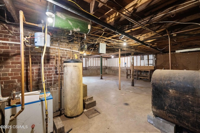 110 W 8th St, Watsontown, PA 17777 - unfinished below grade area featuring water heater, oil tank, and a heating unit