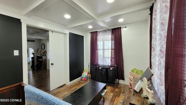 124 E Coal St, Trevorton, PA 17881 - foyer entrance with wood finished floors, beam ceiling, coffered ceiling, recessed lighting, and arched walkways