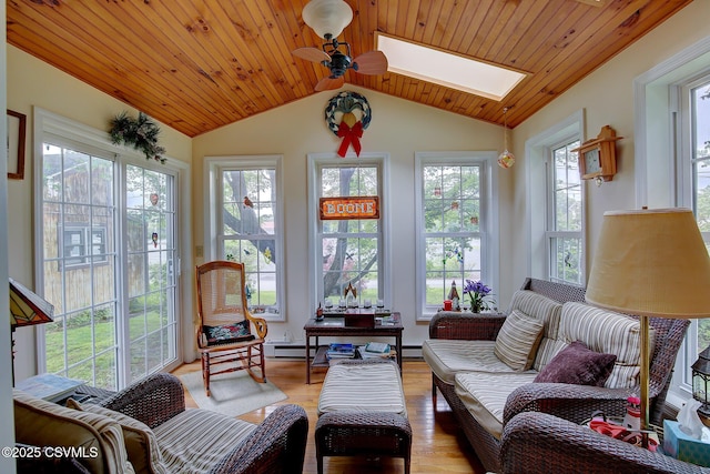 7 N Red Maple St, Selinsgrove, PA 17870 - sunroom featuring vaulted ceiling, wood finished floors, a skylight, and wood ceiling