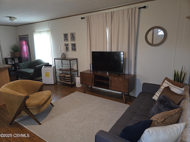 94 Porter Gray Rdg, Bloomsburg, PA 17815 - living area featuring wood finished floors, crown molding, and a textured ceiling
