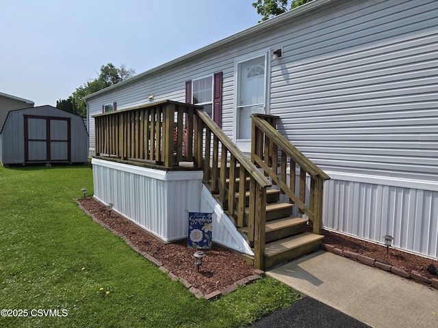 94 Porter Gray Rdg, Bloomsburg, PA 17815 - wooden deck with a storage shed and a lawn