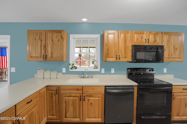 152 Bridge Ave, Allenwood, PA 17810 - kitchen with black appliances, light countertops, recessed lighting, and light brown cabinets