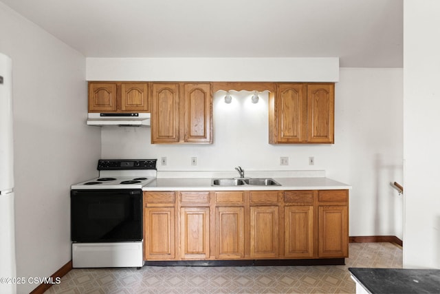 109 W Ninth St, Watsontown, PA 17777 - kitchen with white appliances, under cabinet range hood, light floors, and brown cabinets