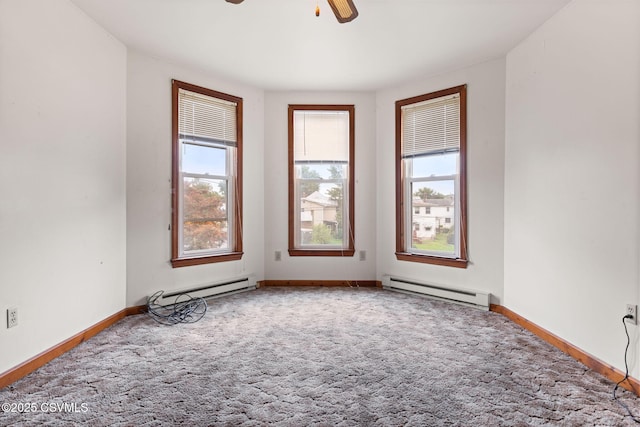 109 W Ninth St, Watsontown, PA 17777 - carpeted spare room featuring baseboard heating, plenty of natural light, and a ceiling fan