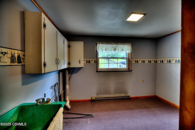 157 Distillery Hill Rd, Benton, PA 17814 - interior space with a baseboard radiator, carpet flooring, and white cabinetry