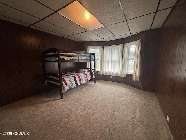 1211 W Mulberry St, Coal Township, PA 17866 - bedroom featuring carpet, wood walls, and a drop ceiling
