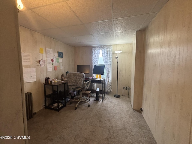 1211 W Mulberry St, Coal Township, PA 17866 - home office with carpet floors, wooden walls, radiator, and a paneled ceiling
