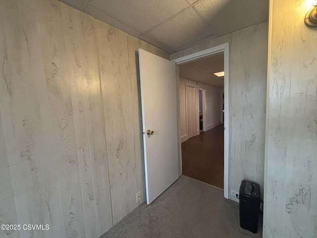 1211 W Mulberry St, Coal Township, PA 17866 - hall featuring wood walls, a drop ceiling, and carpet