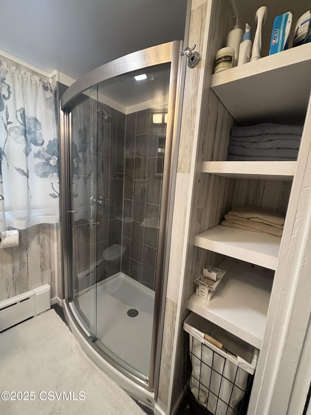 1211 W Mulberry St, Coal Township, PA 17866 - full bath with a shower stall and a baseboard radiator