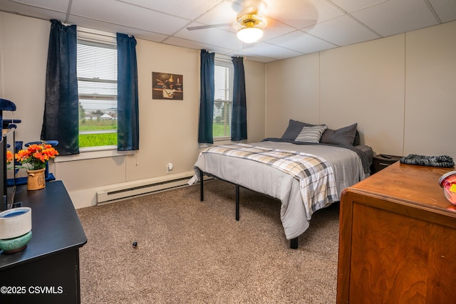 846-848 Orange St, Berwick, PA 18603 - carpeted bedroom featuring a baseboard heating unit, a drop ceiling, and a ceiling fan