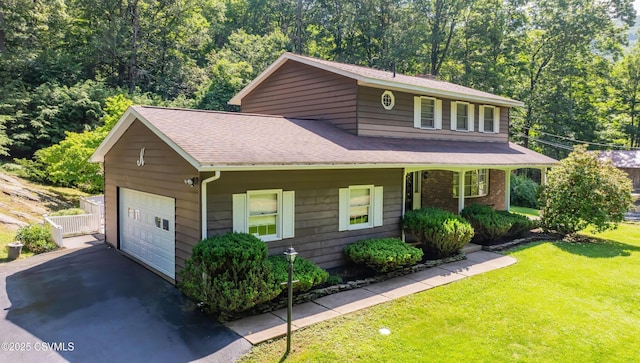 39 Mckendree Rd, Shickshinny, PA 18655 - traditional-style home with a front yard, a detached garage, driveway, a shingled roof, and a forest view