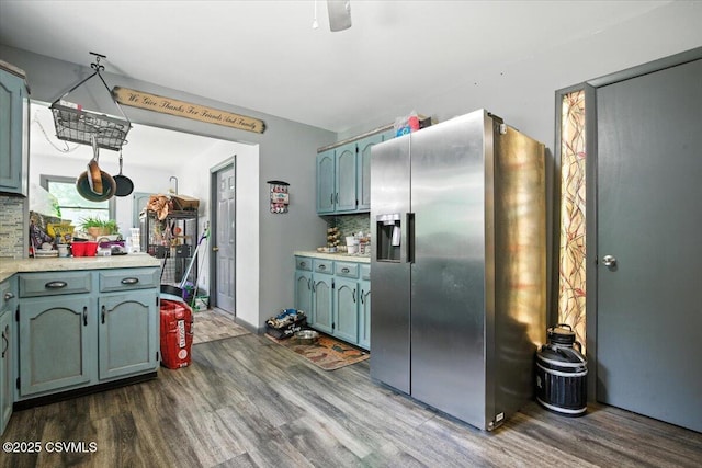 1146 Great Oak Dr, East Stroudsburg, PA 18301 - kitchen featuring stainless steel refrigerator with ice dispenser, dark wood-style flooring, light countertops, and tasteful backsplash