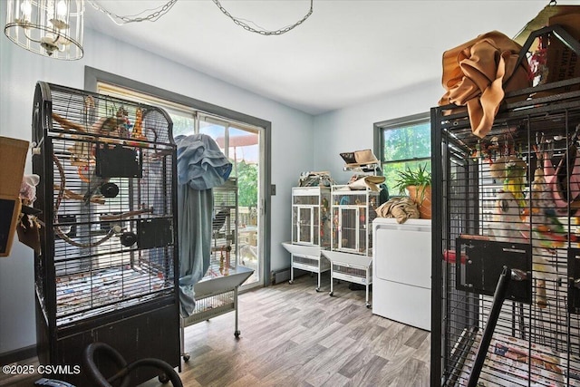 1146 Great Oak Dr, East Stroudsburg, PA 18301 - workout room featuring wood finished floors and a chandelier