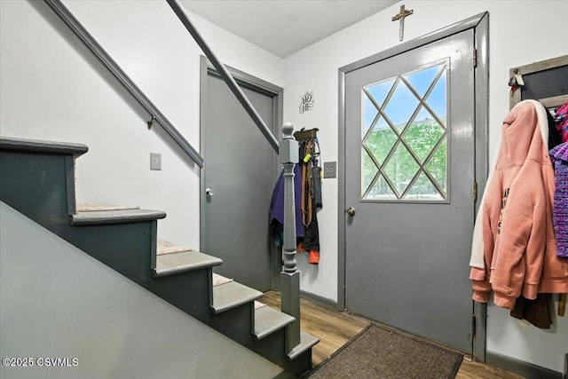1146 Great Oak Dr, East Stroudsburg, PA 18301 - doorway with stairs and wood finished floors