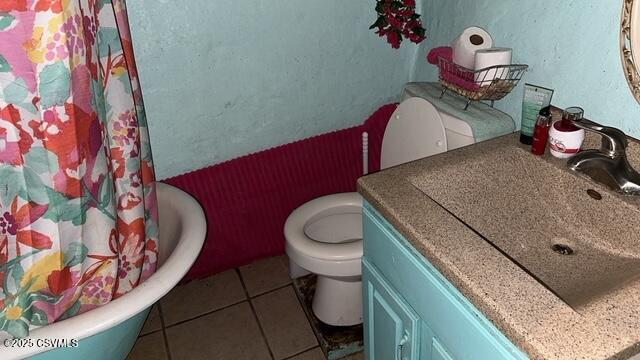 26 Sherman St, Coal Township, PA 17866 - bathroom featuring vanity, tile patterned flooring, and a shower with shower curtain