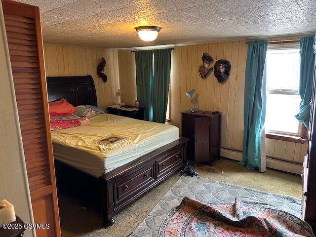 26 Sherman St, Coal Township, PA 17866 - bedroom featuring carpet, baseboard heating, and wooden walls