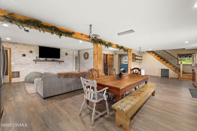 190 Foggy Mountain Rd, Turbotville, PA 17772 - dining room featuring stairway, wood finished floors, and recessed lighting