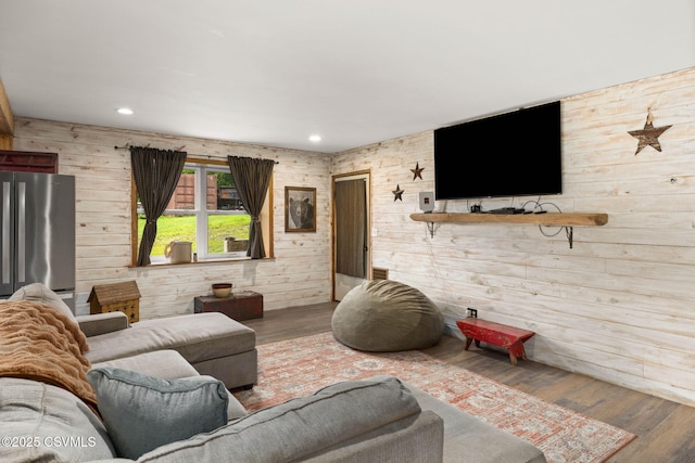 190 Foggy Mountain Rd, Turbotville, PA 17772 - living area featuring wood finished floors, wood walls, and recessed lighting