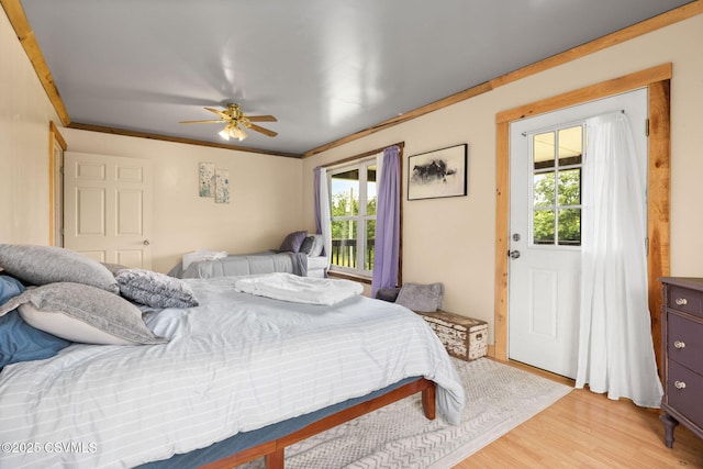 190 Foggy Mountain Rd, Turbotville, PA 17772 - bedroom featuring multiple windows, light wood-style flooring, crown molding, and a ceiling fan