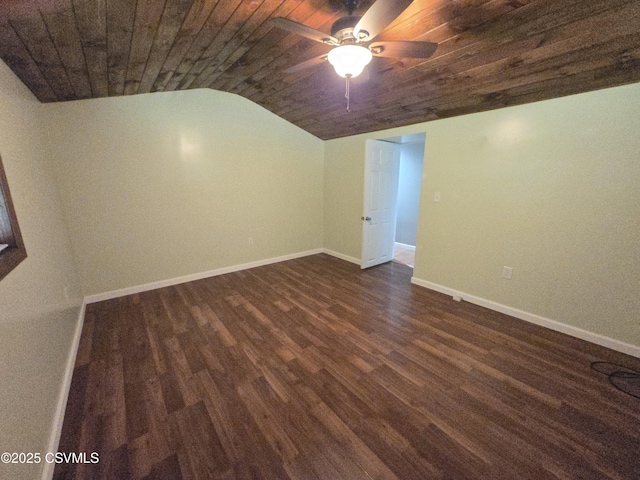 1824 Smalsh Barrick Rd, Middleburg, PA 17842 - unfurnished room with wooden ceiling, lofted ceiling, a ceiling fan, and dark wood finished floors