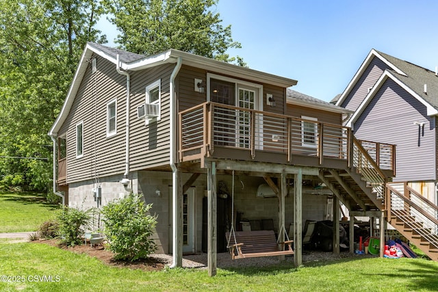 378 Drinker St, Bloomsburg, PA 17815 - back of house featuring a wooden deck, a yard, stairs, roof with shingles, and cooling unit