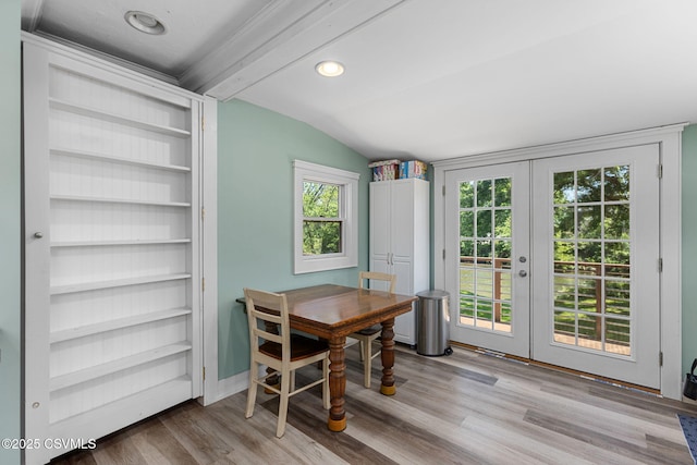 378 Drinker St, Bloomsburg, PA 17815 - dining space with french doors, wood finished floors, and lofted ceiling